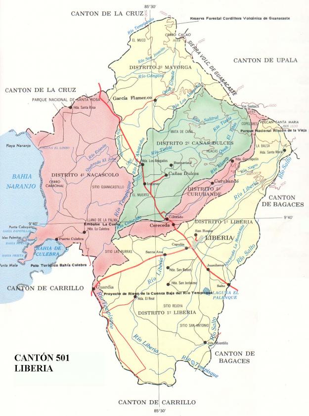 Mapa del Cantón de Liberia